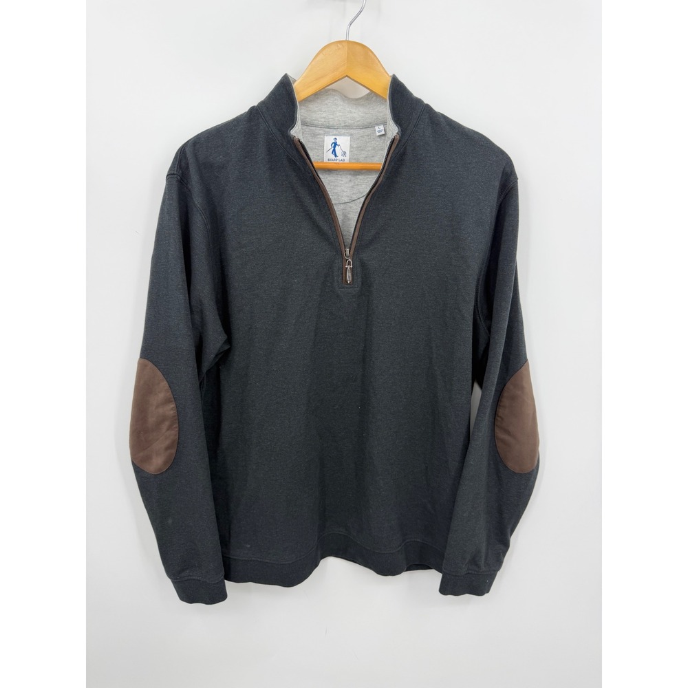 Sharp Lad Elbow Patch Quarter Zip Pullover Men Large Gray Long Sleeve Sweater